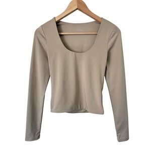 SWS Contour Beige Long Sleeve Scoop Neck Crop Top Small minimalist